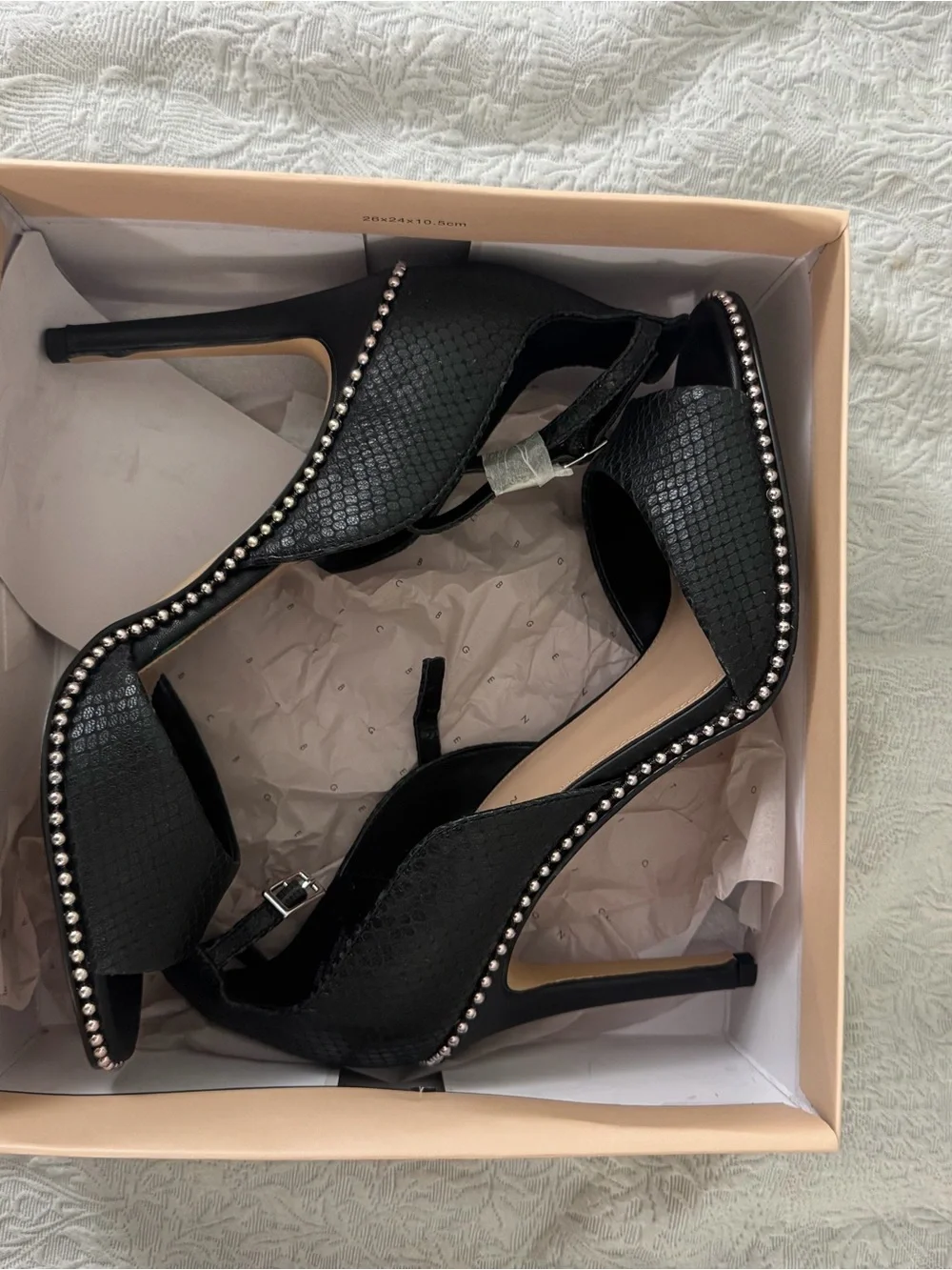 Black Studded Open-Toe High Heel Sandals